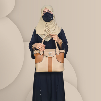 Two-Tone Flap-Over Satchel with Monogram Clasp