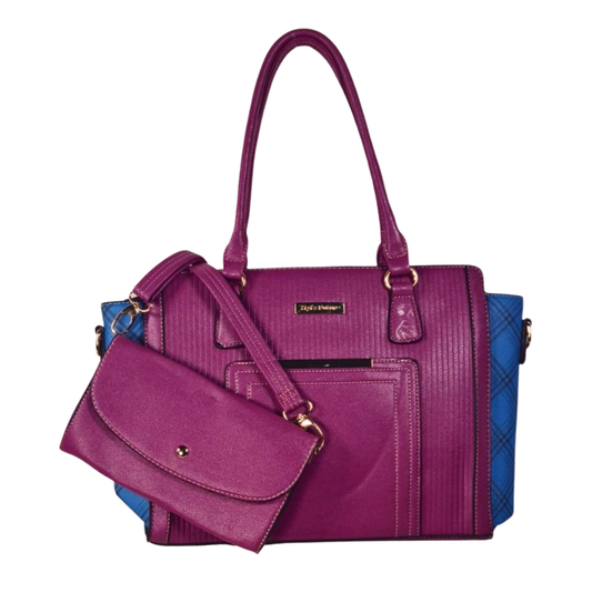 Women's Dual-Tone Tote Set – Fashion Handbag with Mini Purse Combo