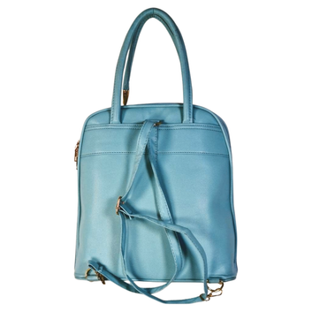 Sky Blue Tote Bag with Gold Hardware and Front Zip Pockets