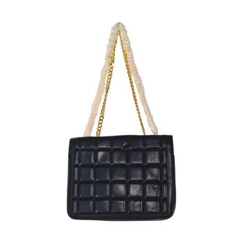Black Quilted Flap Bag with Gold Chain