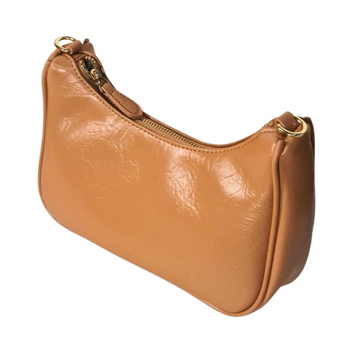Tan Crinkled Shoulder Bag with Detachable Pouch