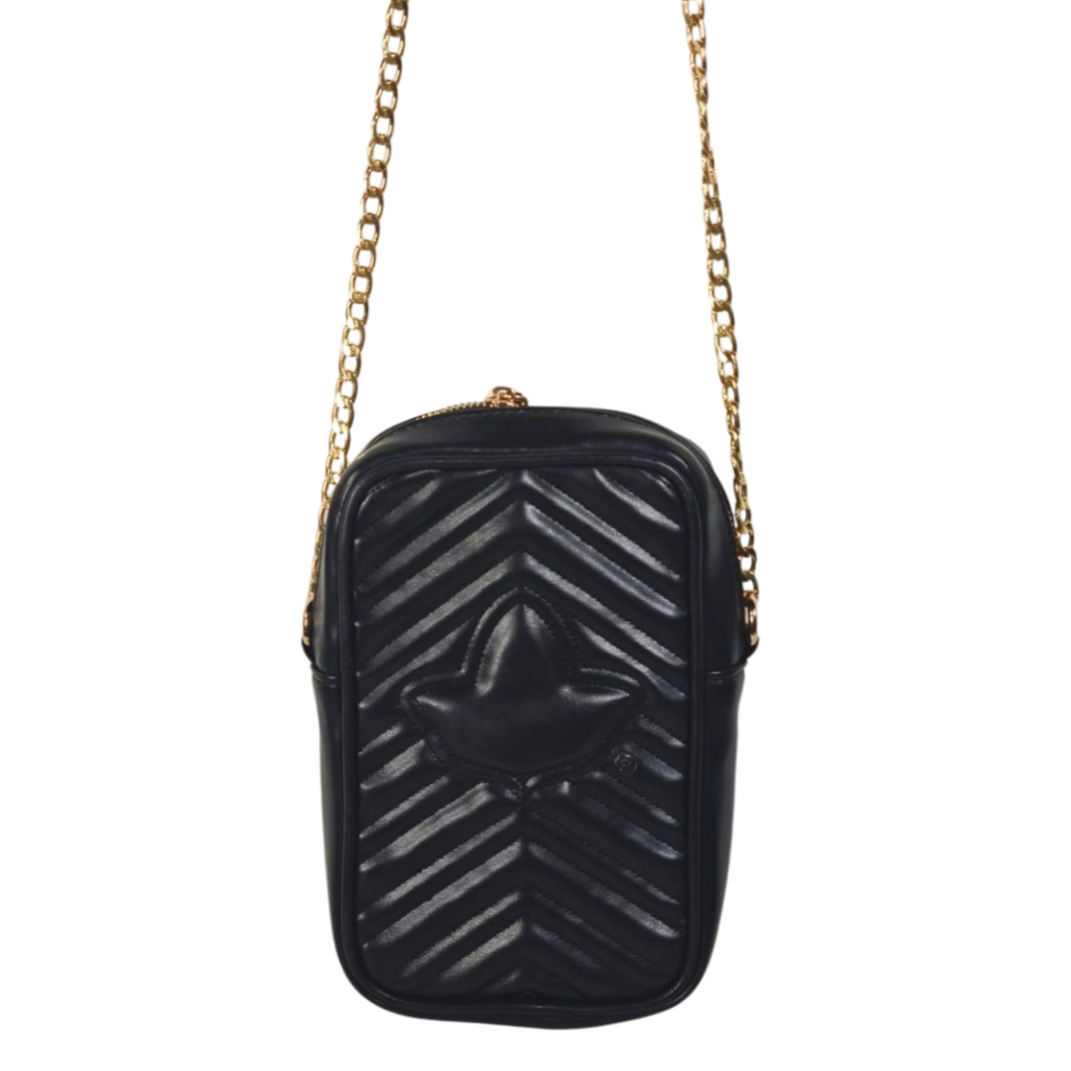 Black Quilted Crossbody Mini Bag with Gold Chain (D12)