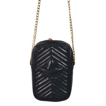 Black Quilted Crossbody Mini Bag with Gold Chain (D12)