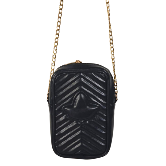 Black Quilted Crossbody Mini Bag with Gold Chain (D12)
