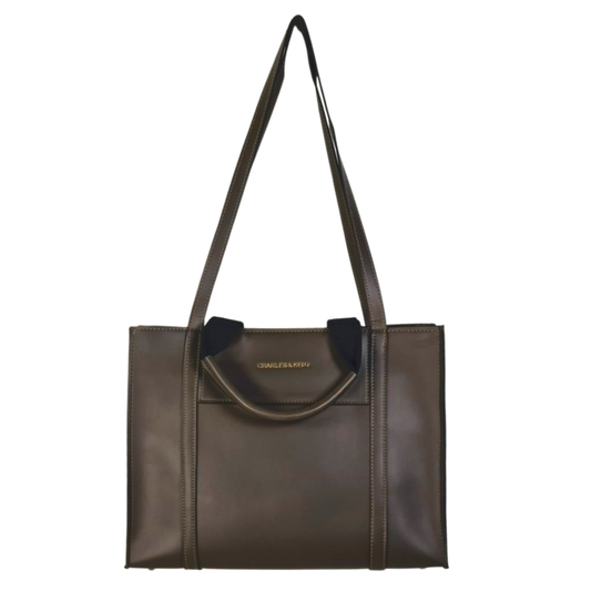 Classic Brown Structured Tote Bag with Dual Straps – Charles & Keith