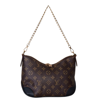 Brown Monogram Crescent Shoulder Bag with Chain Strap