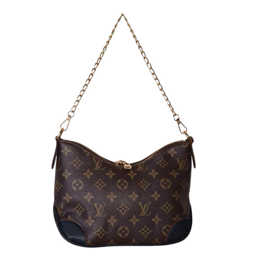 Brown Monogram Crescent Shoulder Bag with Chain Strap