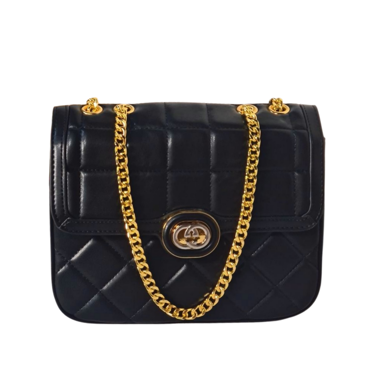 Black Quilted Flap Bag with Gold Chain