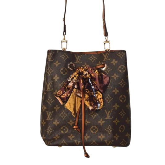 Monogram Bucket Bag with Decorative Scarf
