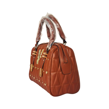 Embossed Quilted Bowler Bag with Gold Hardware