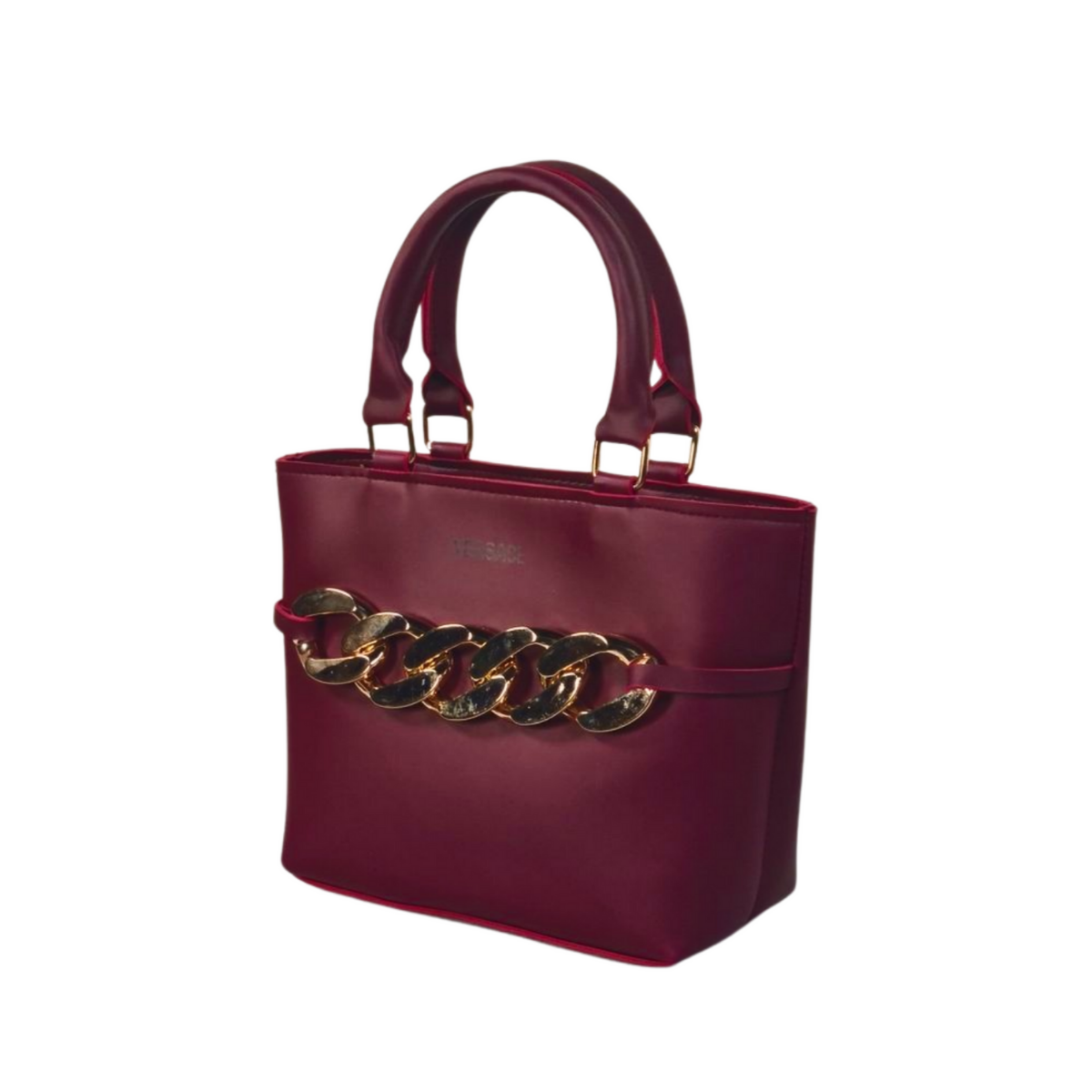 Maroon Tote Bag with Bold Gold Chain Accent