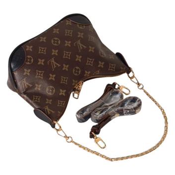 Brown Monogram Crescent Shoulder Bag with Chain Strap